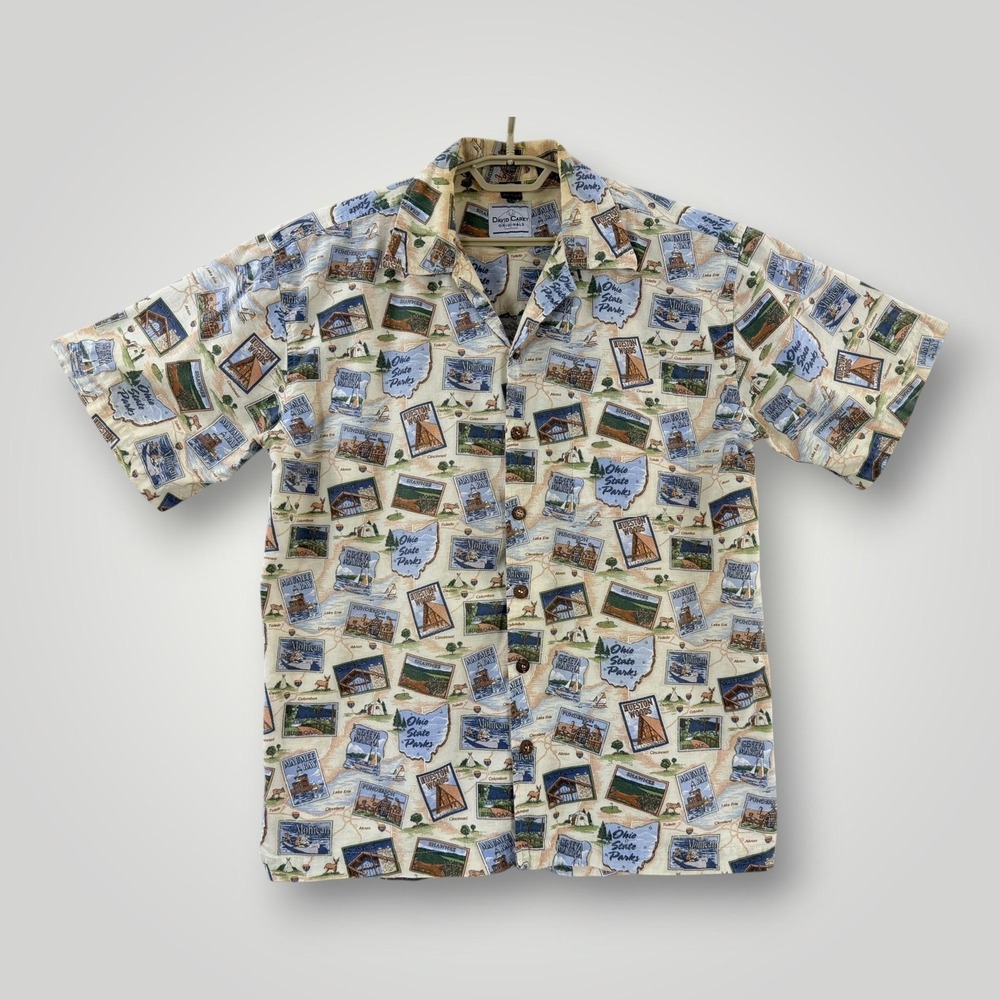 David Carey Originals‎ Shirt Mens L Ohio State Parks Travel Print Camp Shirt